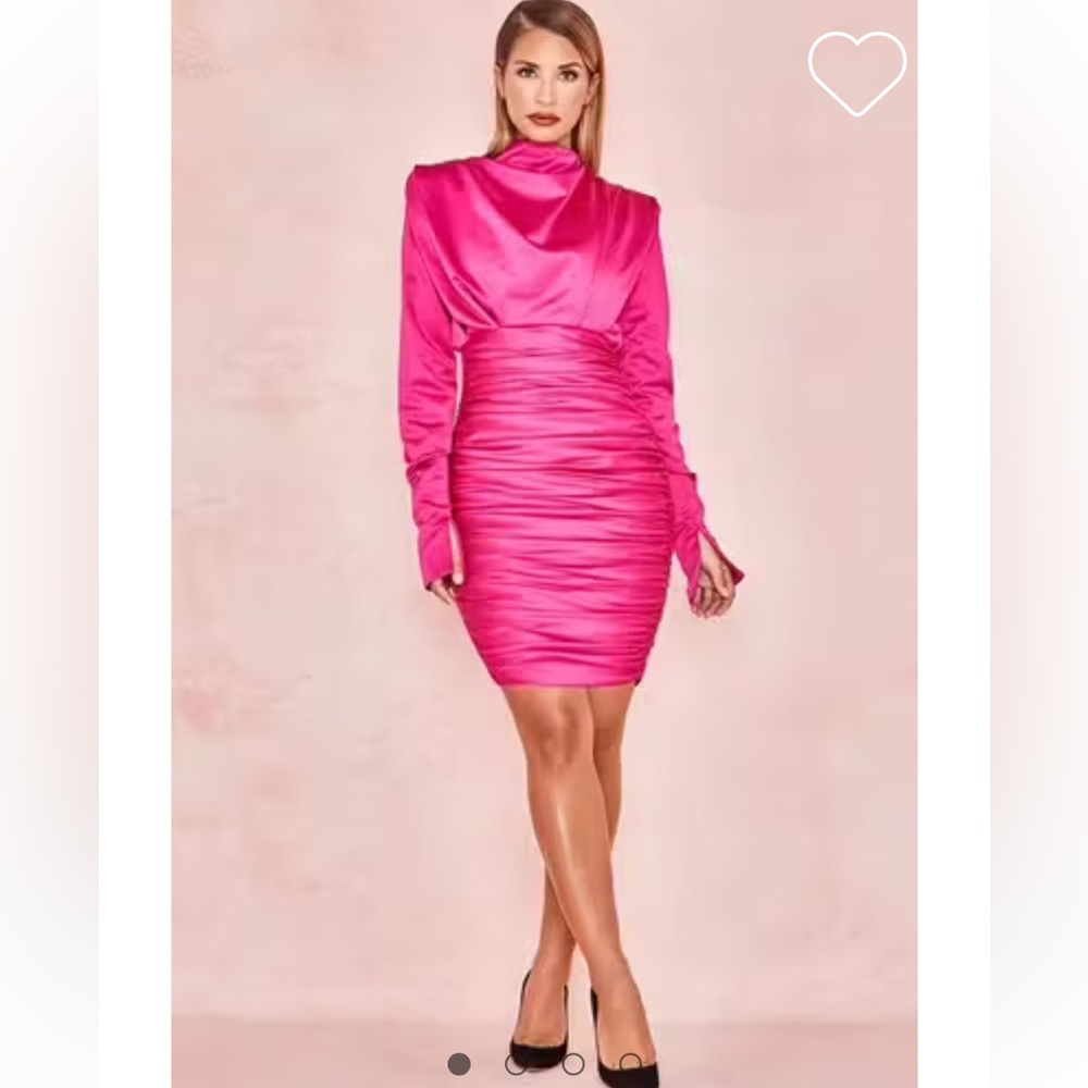 House of CB Giorgiana Hot Pink Satin Draped Mini Dress